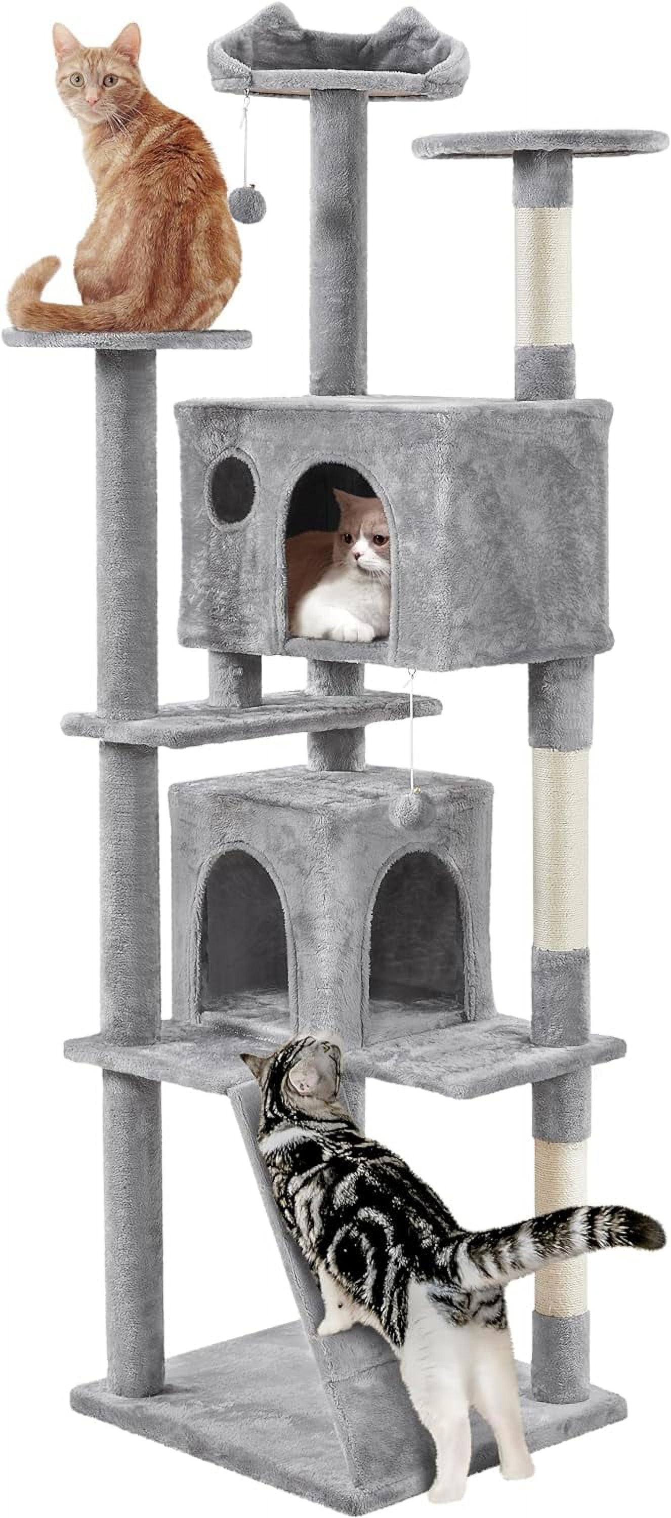 Light Gray Multi-Level Cat Tree with Sisal Posts and Condos