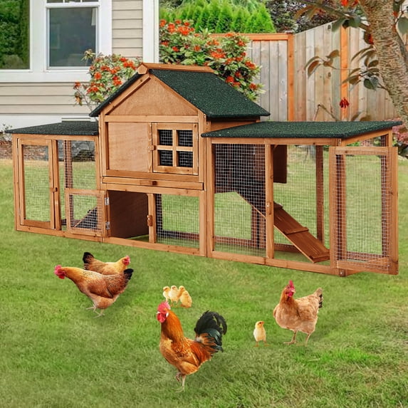 80in Wooden Rabbit Hutch, Outdoor Chicken Coop, Large Wooden Rabbit Hutch Bunny Hutch Guinea Pig Pet House Bunny Cage with Double Side Runs, Weatherproof Roof, Removable Tray, Ramps for Small Animals