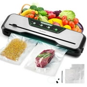 80kPa Vacuum Sealer, Beelicious Food Sealer with Starter Kits, 8-In-1 Vacuum Sealer Machine with 15 Bags, Pulse Function, Moist&Dry Mode and External VAC for Jars and Containers, Build-in Cutter