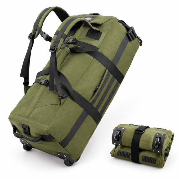 80l Travel Rolling Duffel Bag With Wheels Wheeled Foldable For Deployment Camping Sports