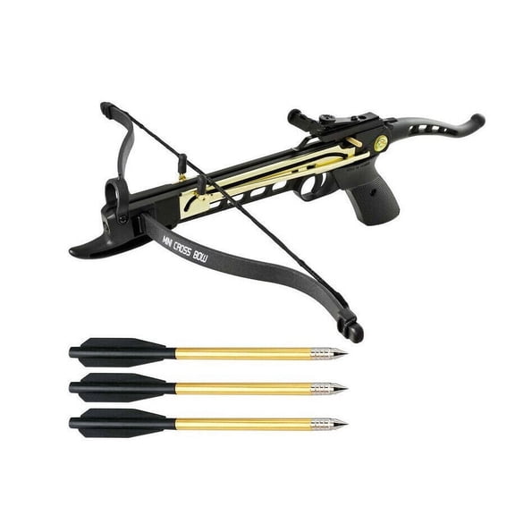 80lbs Metal Gold Body Self Cocking Hunting Pistol Crossbow 3 Arrows