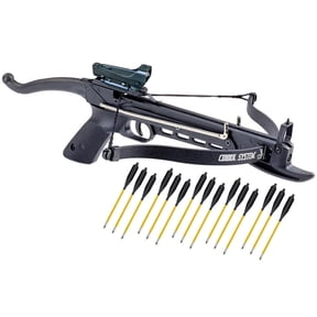 80lbs Self Cocking Hunting Pistol Crossbow with 15 Metal Arrows Red Dot Scope