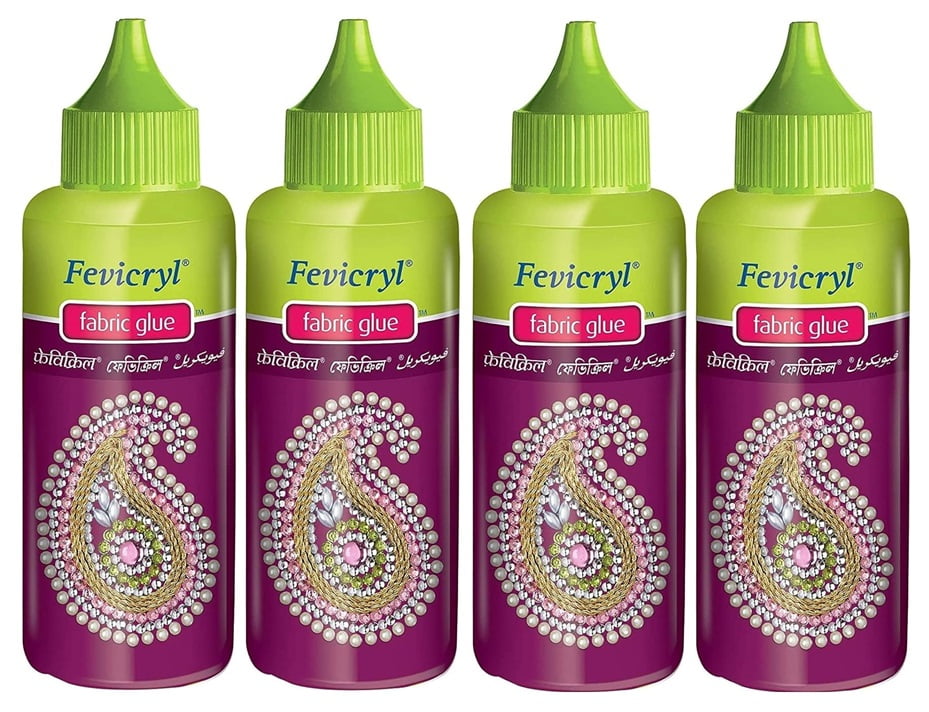80ml Fevicryl Fabric Glue for Making Lippan Sticking Beads,Ribbon,Design Clothes,Ornaments,Mirror,Patchwork,Stones, Laces, Sequins Jewellery Embroidery MDF Board Foil Art DIY Crafts Works Etc 4 pcs
