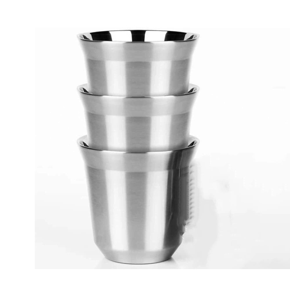80ml Stainless Steel Espresso Cups - 4 Pack Double Wall Insulated Cups Demitasse Cup For Drinking, Drinking Coffee, Drinking Beverages (Stainless)