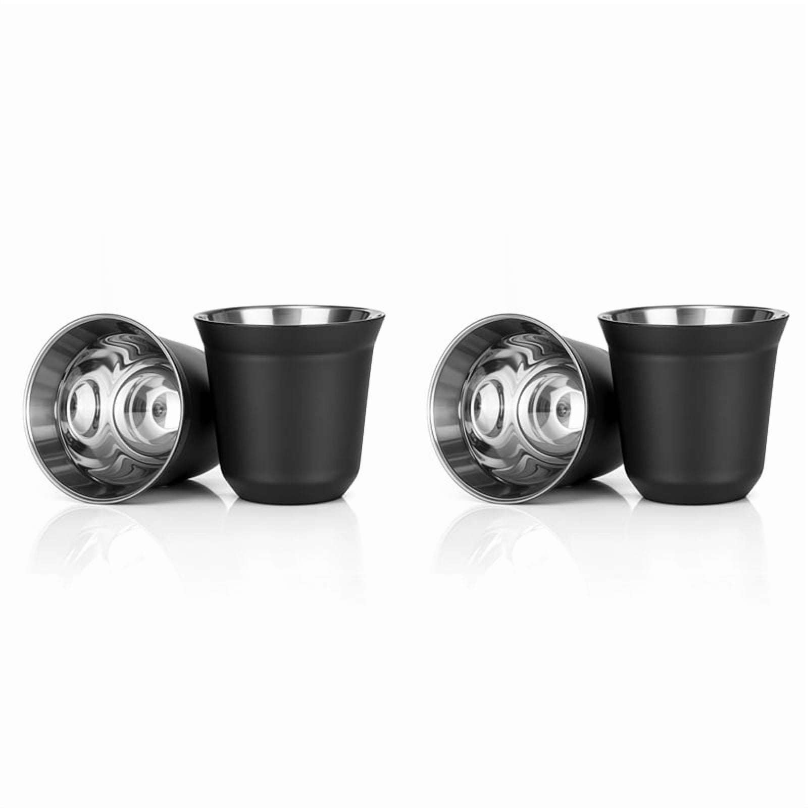 80ml Stainless Steel Espresso Cups Set - 4 Pack Double Wall 304 Stainless Steel Demitasse Cups 2.7oz,Black