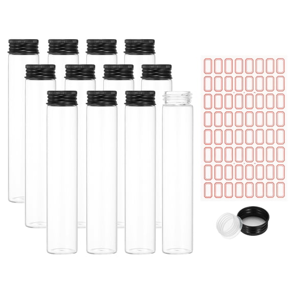 80ml Test Tubes with Caps, 12Pcs 30x150mm Glass Clear Flat Bottom Test Tube Containers with Plastic Cap for Bead Party Candy Bath Salt Storage Scientific Experiment Plant(Black)