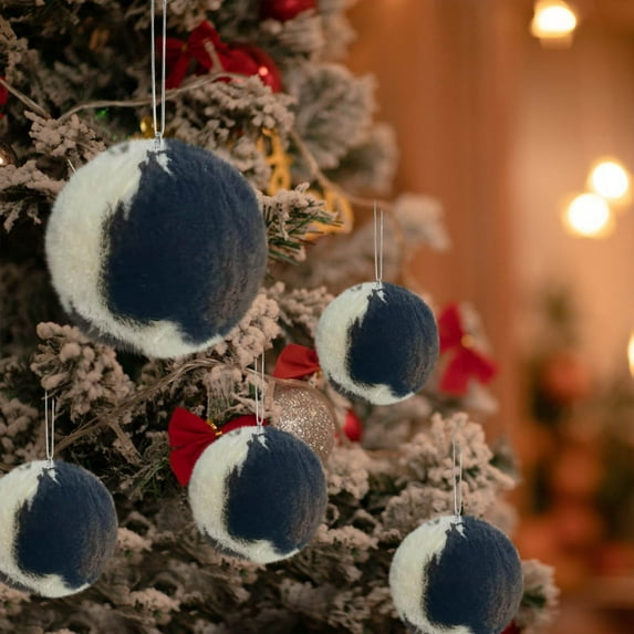 80mm/3.15" P Christmas Balls Ornaments with Cow Pattern, Furry Hanging Baubles for Christmas Tree Decorations, Soft Fabric Holiday Balls for Home, Party, Event, Farmhouse Rustic Christmas Décor