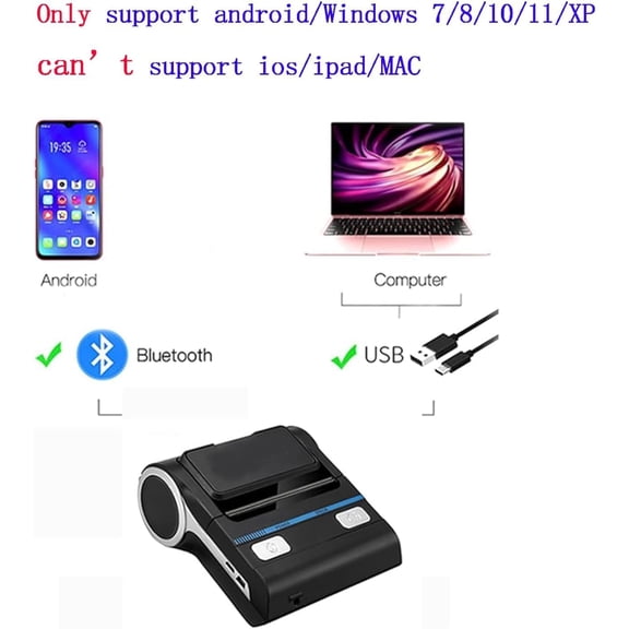 80mm Bluetooth Portable Thermal Receipt Printer for Android/Windows - 3 Inch Wireless Ticket Thermal Printer