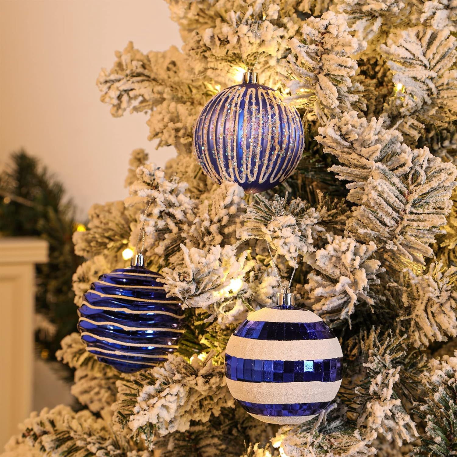 80mm Christmas Balls Ornaments,12PCS Colored Shatterproof Plastic Decorative Hanging Tree Decorations Baubles Set for Xmas Tree Decor Holiday Party Wedding Decoration with Lanyard