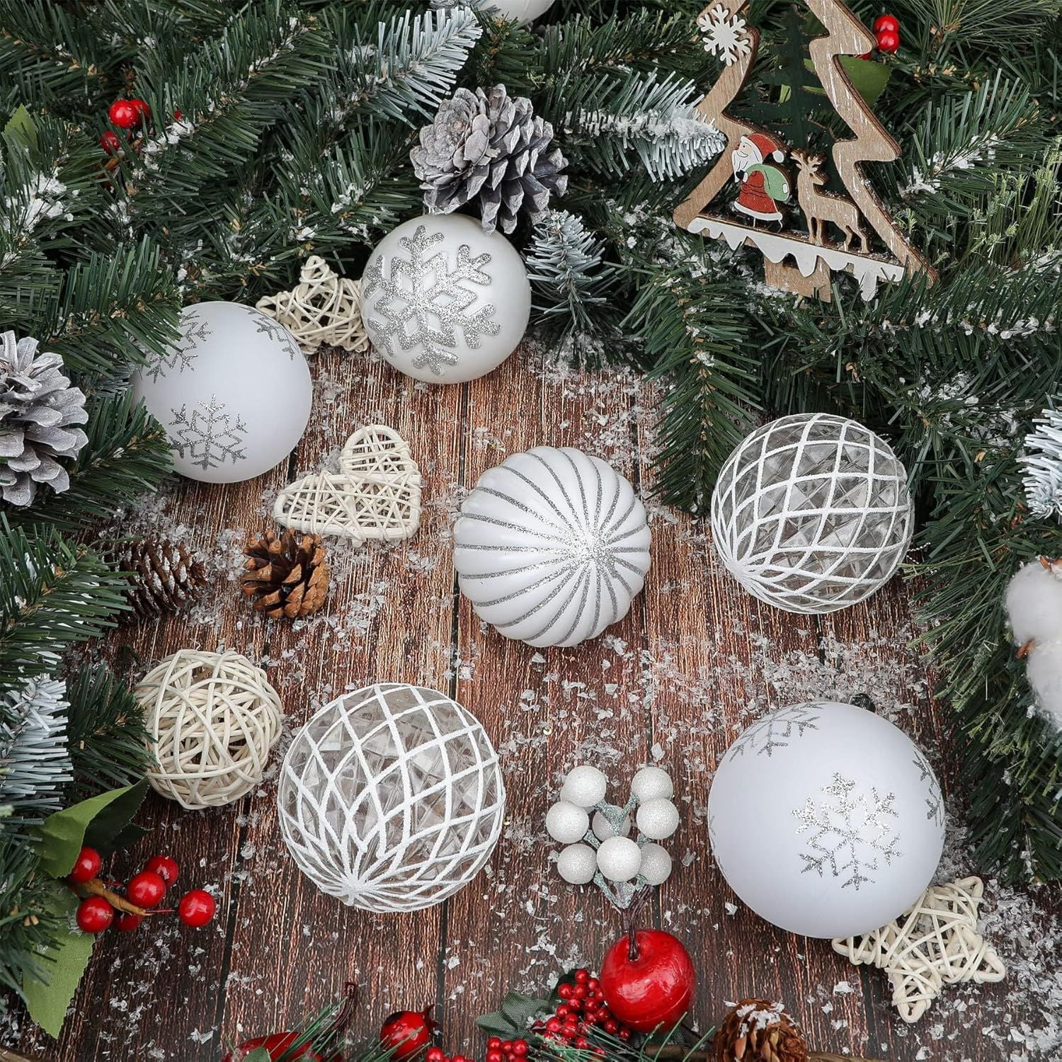 80mm Christmas Balls Ornaments,12PCS Colored Shatterproof Plastic Decorative Hanging Tree Decorations Baubles Set for Xmas Tree Decor Holiday Party Wedding Decoration with Lanyard