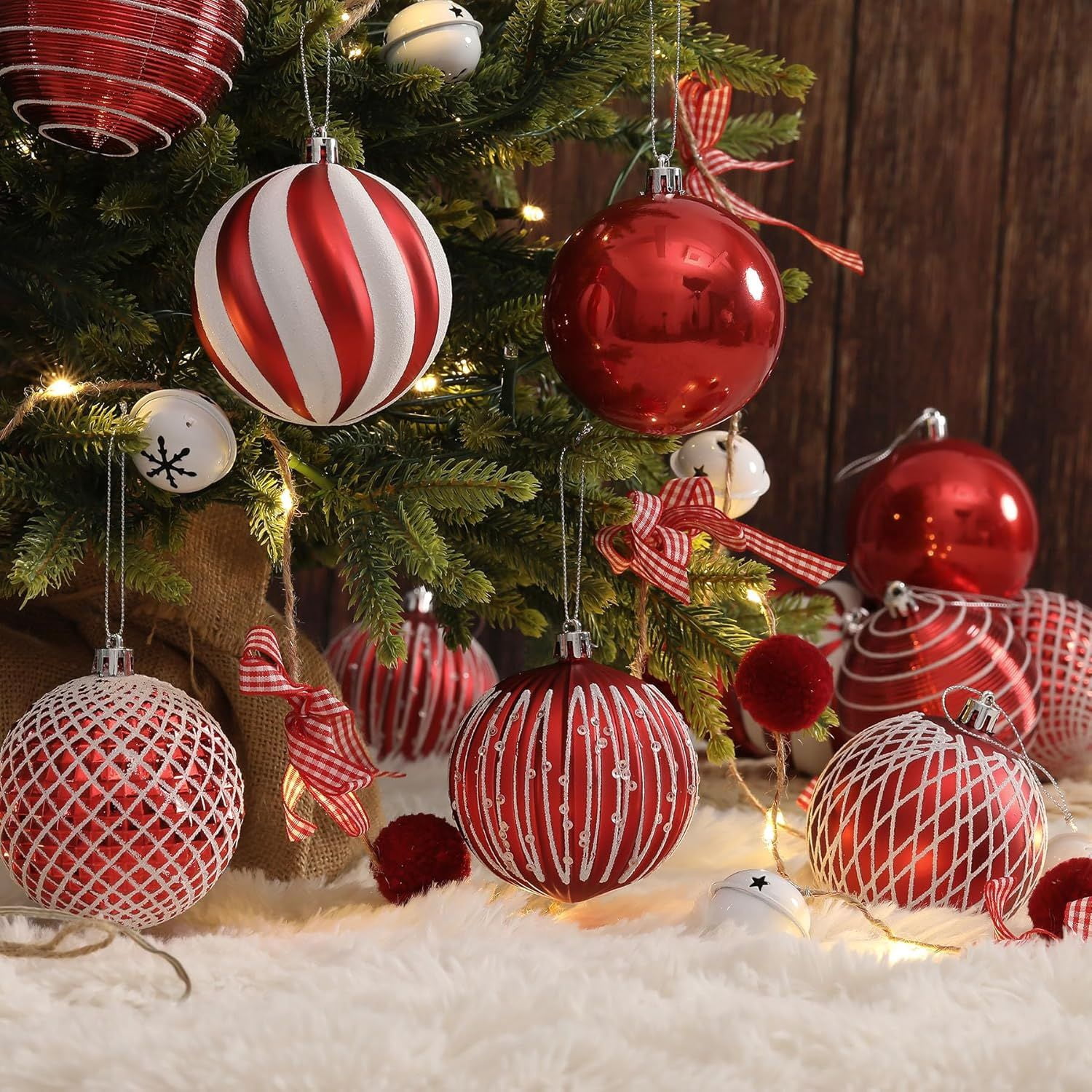 80mm Christmas Balls Ornaments,12PCS Colored Shatterproof Plastic Decorative Hanging Tree Decorations Baubles Set for Xmas Tree Decor Holiday Party Wedding Decoration with Lanyard