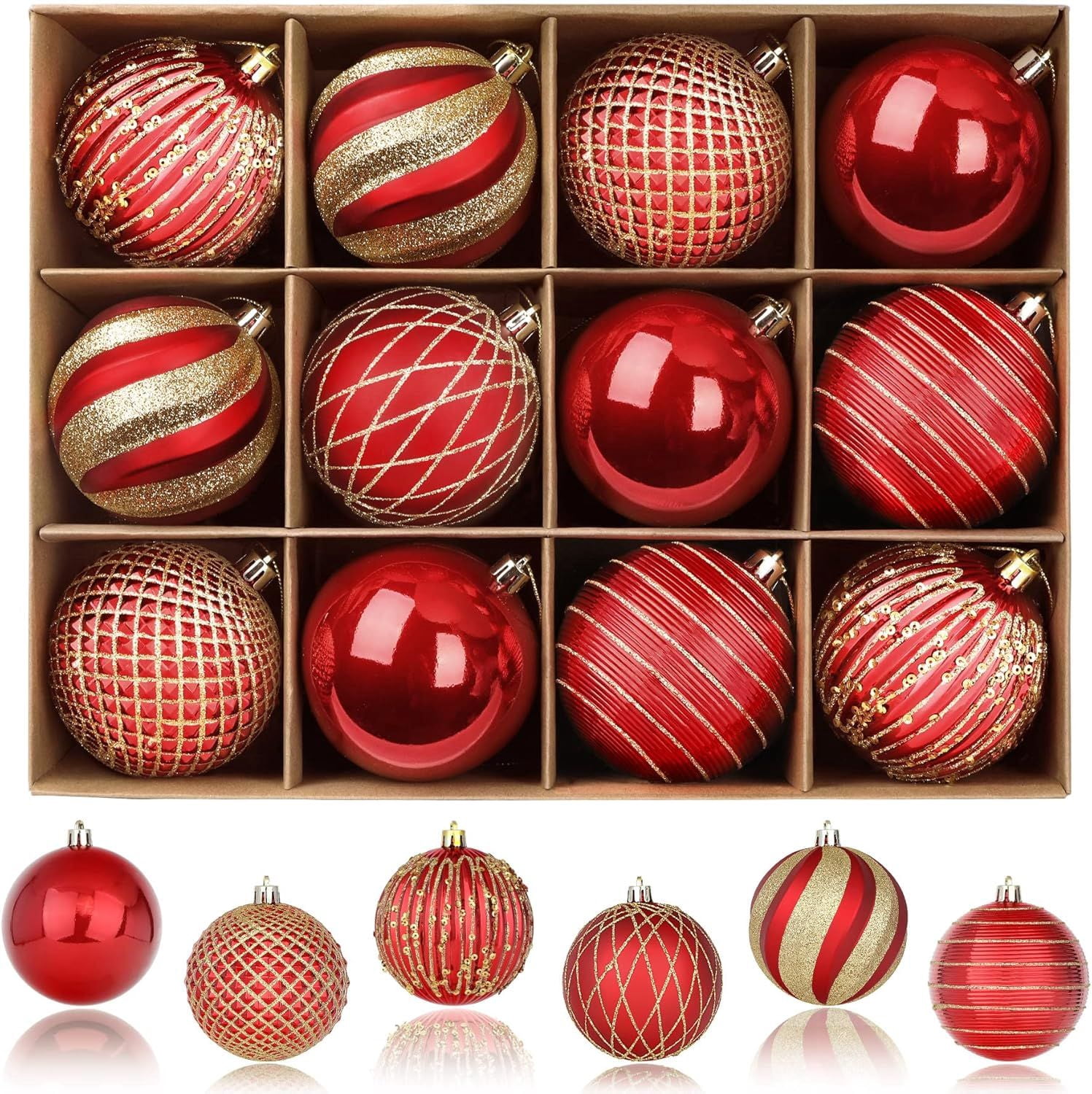 80mm Christmas Balls Ornaments,12PCS Colored Shatterproof Plastic Decorative Hanging Tree Decorations Baubles Set for Xmas Tree Decor Holiday Party Wedding Decoration with Lanyard