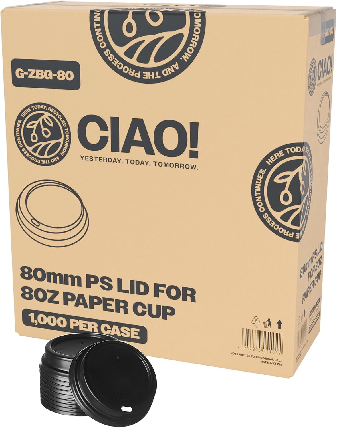 80mm Diameter Polystyrene Black Lid, Designed and Fit for BRAND 8 oz ...