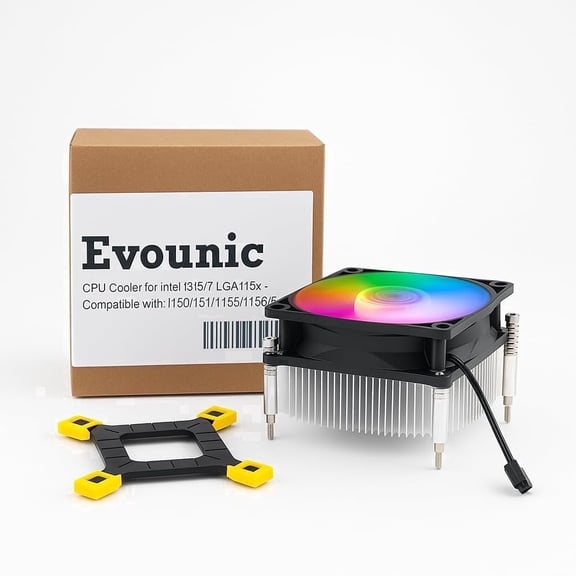 Evounic 80mm RGB Heatsink CPU Cooler with Universal Bracket - Compatible Intel i3/i5/i7 LGA 115x 1150 1151 1155 1156 1200 Quiet Fan & Aluminum Heatsink 4pin with Temperature Control