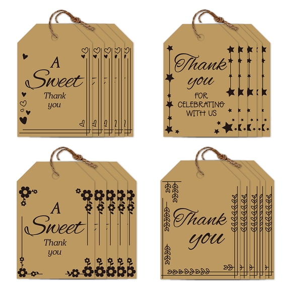 80pc 4 Styles Printed Paper Thank You Gift Tags Rectangle Word Mixed Color 7.7x5.1cm Hole: 5mm 20pc/style for DIY