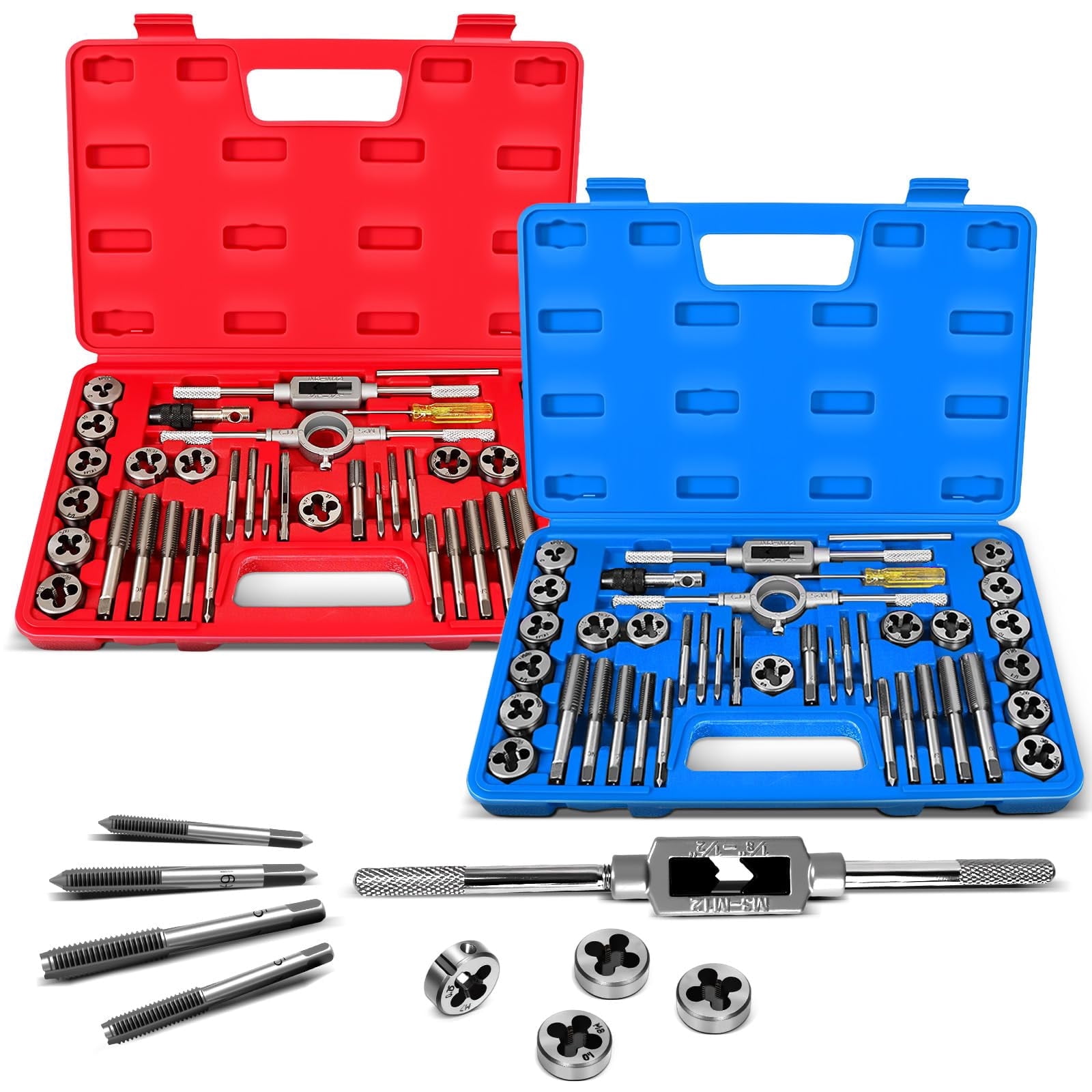 80pc Tap and Die Set in SAE and Metric Sizes, Metric and Standard Tap Set and Die Tool Set for Internal and External Threading