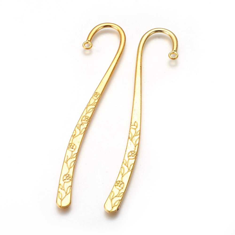 80pc Tibetan Style Alloy Bookmarks Lead Free and Cadmium Free Golden 2.4cm wide 12.2cm long hole: 2mm