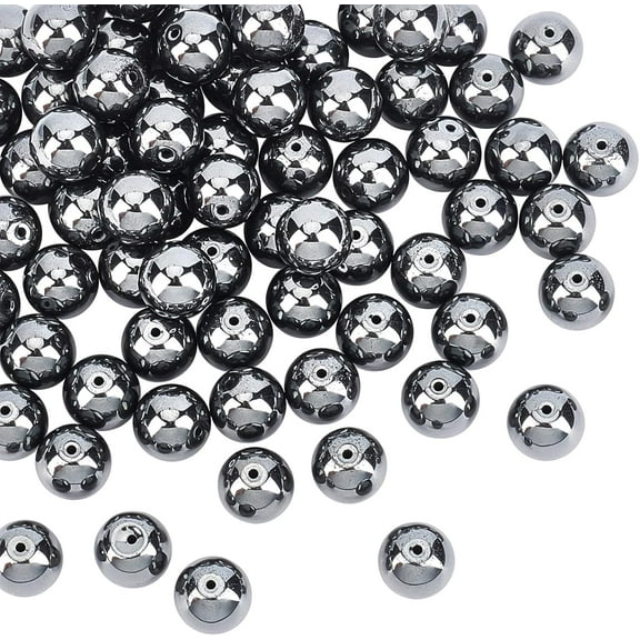 80pcs 10mm Natural Hematite Beads Gemstone Black Round Loose Bead Strand Energy Stone