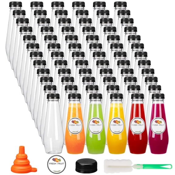 80pcs 12oz Juice Bottles Empty Plastic Juicing With Caps Cone Reusable Clear Bulk Beverage Containers For Drinking Milkshake Tea And Other Beverages