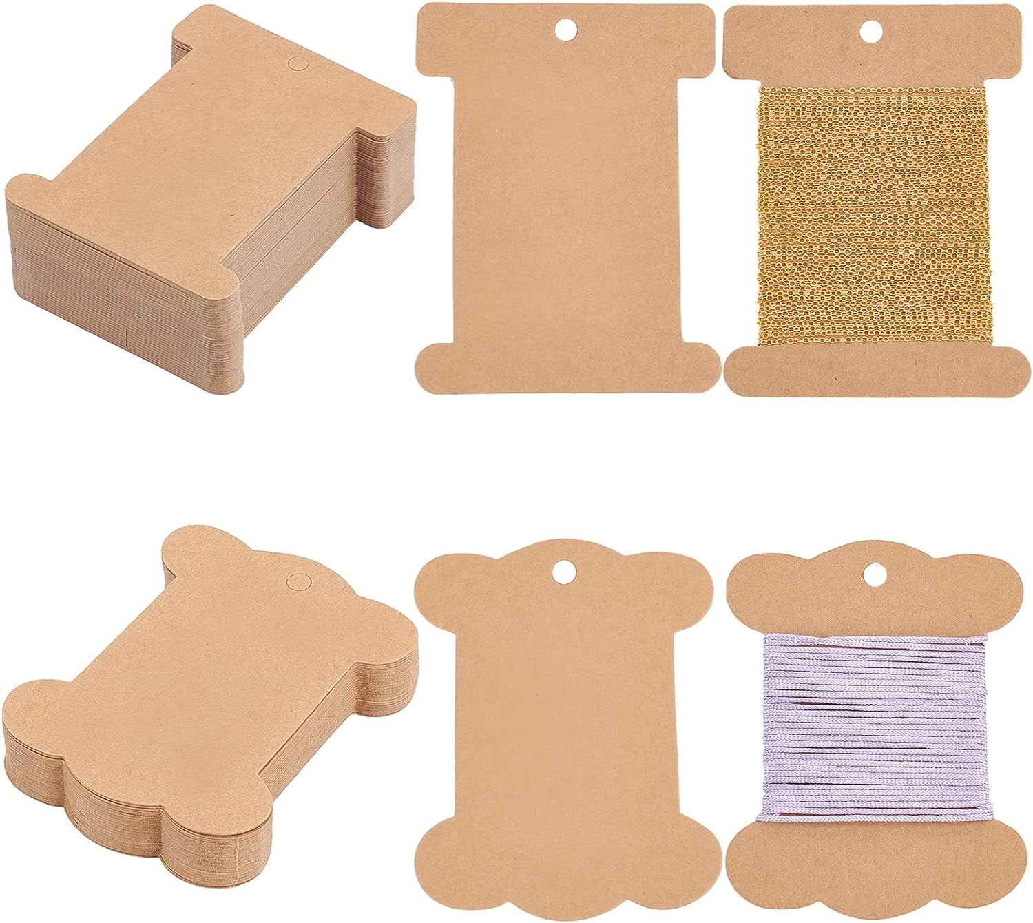 80pcs 2 Shapes Yarn Bobbin Kraft Cardboard Spool Organizer Cross-Stitch Bobbins Card Thread Holder Craft DIY Sewing Storage for Thread Organizing Jewelry Displaying