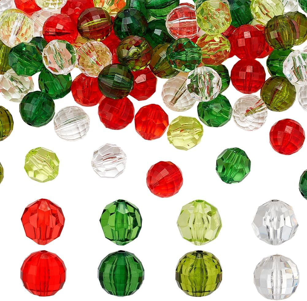 80pcs 20mm Faceted Crystal Beads for Christmas 4 Colors Red Green Beads ...