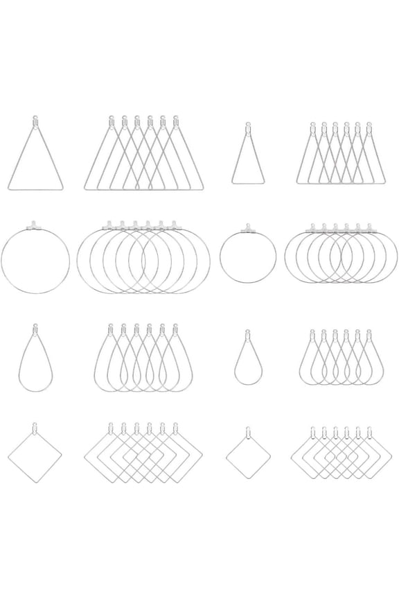 80pcs 4 Styles Beading Hoop Earrings Stainless Steel Hollow Hoop Earrings Finding Mixed Shapes Hoop Pendant Component for DIY Earrings Jewelry Making Stainless Steel Color 304 Stainless Steel