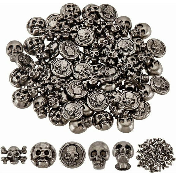 80pcs 4 Styles Skull Head Rivets Studs Decorative Rivet Studs Buttons Spike Studs Skull Head Skeleton Ghost Rivet