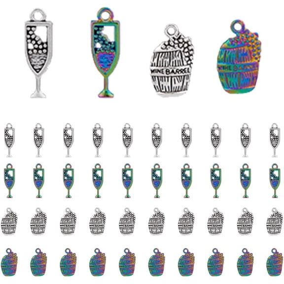 80pcs 4 styles Alloy Pendants Wine Barrel with Word Wine Barrel & Wine Glass Mixed color 19x11x2.5mm Hole: 1.5mm 20pcs/style