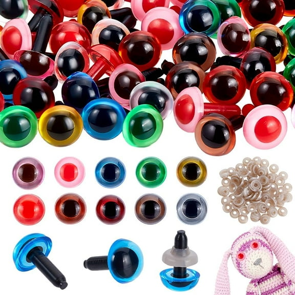 80pcs 8 Colors 3D Safety Eyes 10mm Crochet Eyes Resin Amigurumi Eyes Stuffed Animal Eyes Craft Eyes with Washers Red Eyes for Puppet Bear Teddy Bunny Cat Plush Animals Crafts Making