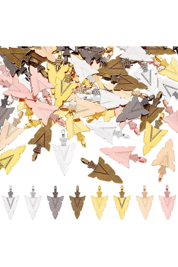 80pcs 8 Colors Arrow Charms Indian Arrowhead Charms Arrowhead Pendants Western Jewelry Charms Vintage Arrow Pendants for Earrings Bracelets Necklace DIY Crafts Native Jewelry Making