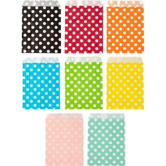 80pcs 8 Colors Candy Buffet Bags Polka Dot Paper Treat Bags Rectangle Kraft Paper Bags Without Handles for Wedding Birthday Celebration Party Food Packaging 1set