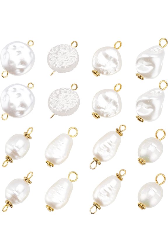 80pcs 8 style Pearl Pendant Connectors Pearl Bead Links ABS Plastic Imitation Pearl Beads Irregular Shape Pearl Acrylic Links with Golden Pins for Jewelry Making DIY Finding Accessories Acrylic