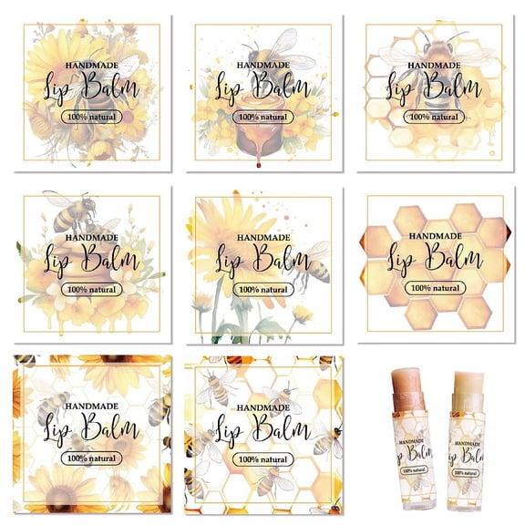80pcs 8 styles Paper Lip Balm Adhesive Label Stickers Bees 50x50mm 10pcs/style