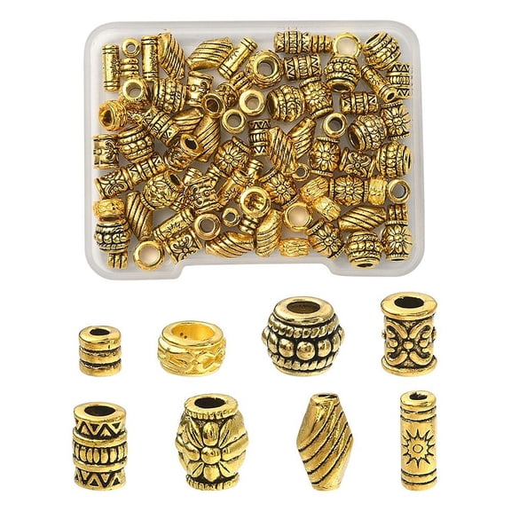 80pcs 8 styles Tibetan style Alloy Beads Large Hole Beads Mixed Shapes Antique Golden 4~9.5x3.5~6.5mm Hole: 1~3.5mm 10pcs/style Alloy