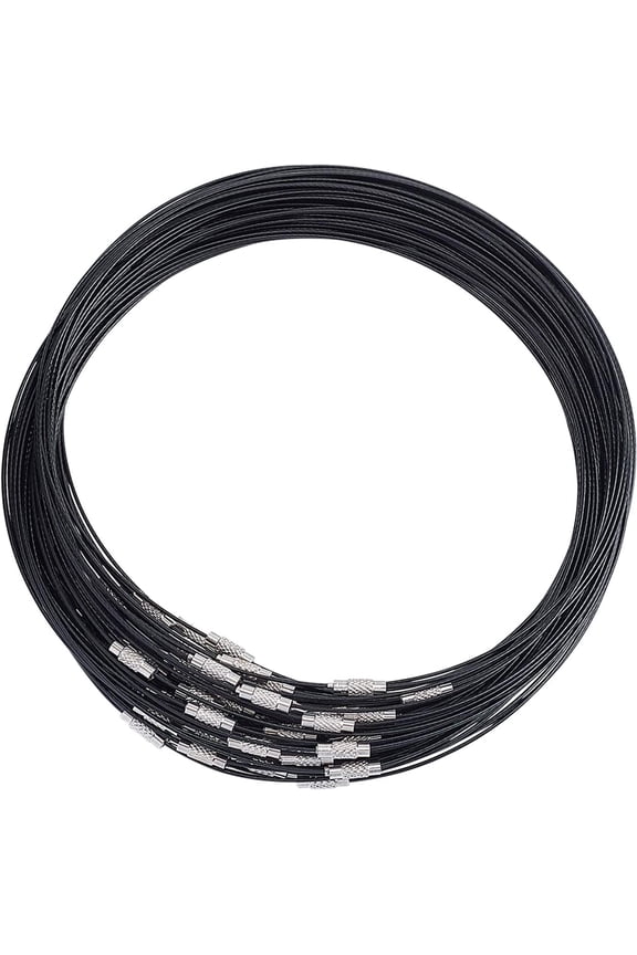 80pcs 80pcs 17.5inch Black Wire Necklace Stainless Steel Choker Necklace with Brass Screw Clasp 14.5mm Diamater