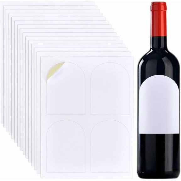 80pcs Arched Wine Bottle Labels Stickers Printable Glass Bottle Label DIY for Lazer Printer Waterproof Label Blank Wine Labels DIY for Chateau Home Wine Collection 4.7x3.5 Inch