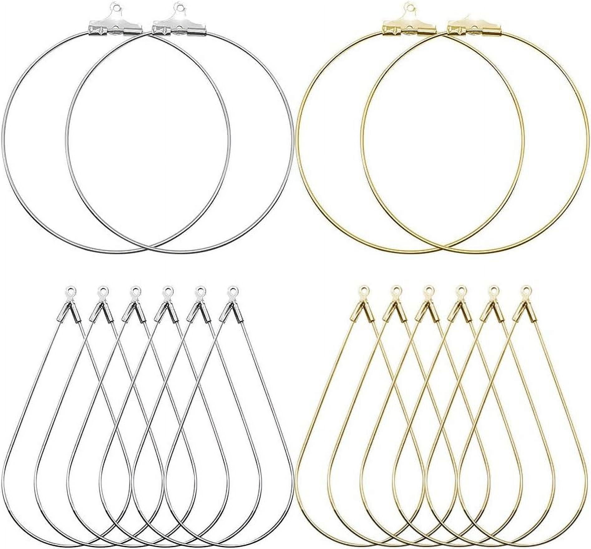 72pcs Earrings Beading Hoop Set for Jewelry Making Earring Finding Triangle Teardrop Round Beading Hoop Earrings Bulk with 200pcs Earring Hooks Hoops