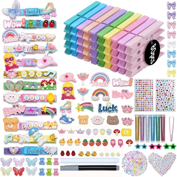 80pcs Cheer Pins Spirit Clips Kit with Multiple Charms & DIY Accessories, Wooden Clothes Pins Craft Set for Backpacks Decorations, Cheerleaders, Team Present (2.9 Inch, Macaron Colors)