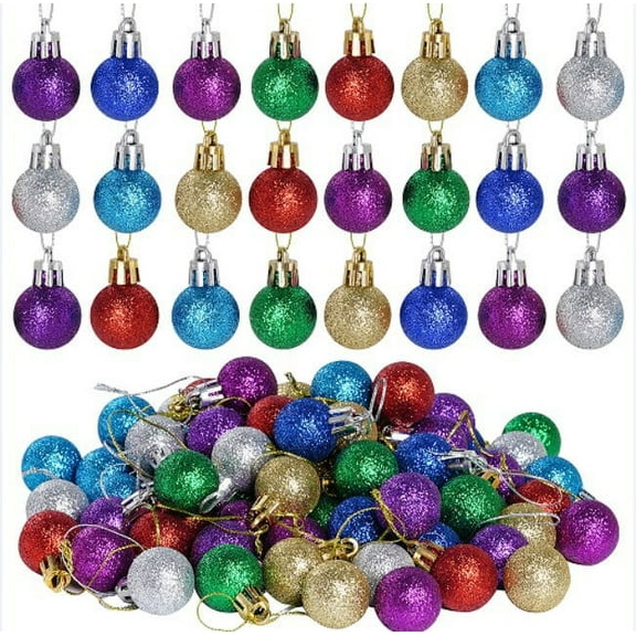 80pcs Christmas Mini Glitter Balls Multi-color Xmas Hanging Ball Tree Ornaments