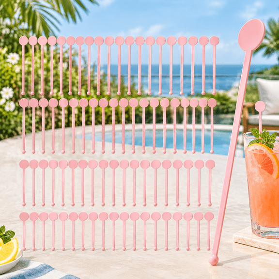 80pcs Cocktail Swizzle Sticks 7.3in Pink Drink Stirrers Cocktail Stirrers for Christmas Party Wedding Home Bar Cafe Restaurant Decoration