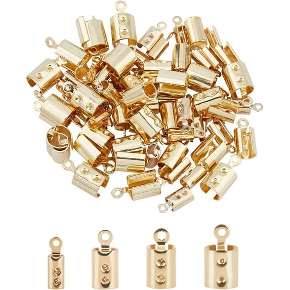 80Pcs 304 Stainless Steel Folding Crimp Ends Golden 10~12x3~6.5x2.5~6.5mm Hole: 1~1.4mm Inner Diameter: 2~5.5x2.5~6mm