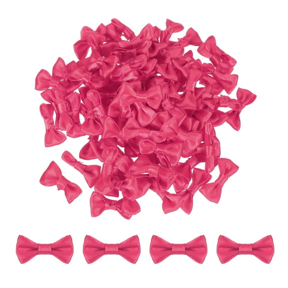 80pcs Dark Hot Pink Bow Ties 1.2"x0.6" Mini Bowknot for Crafting Satin Bows Bulk
