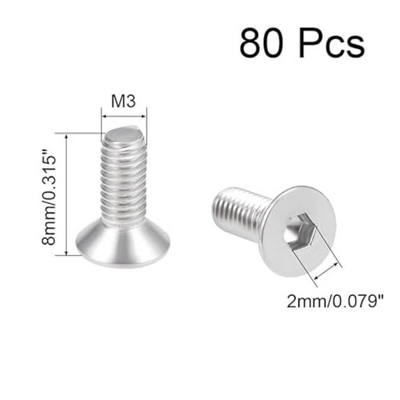 80pcs Durable High Quality Machinery M3x4-12mm Fasteners Bolts Furniture Countersunk Screws Socket Head Cap Screws Metric Screws Flat Head Machine Screws M3-8MM