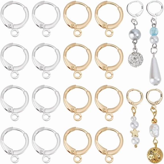 80pcs Earring Hoops 2 Colors Earring Hooks Silver Gold Earring Making Kit Hoops Jewelry Making Findings Filled Hoop Huggie Earring Hooks Hoops Earrings