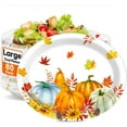 thumbnail image 1 of 80pcs Fall Thanksgiving Oval Paper Plates Heavy Duty Thanksgiving Platters and Trays 11 inch Dinner Plates Autumn Dessert Platters Gold Foil Fall Maple Leaf for Carnival Picnic Party Supplies Decor, 1 of 7