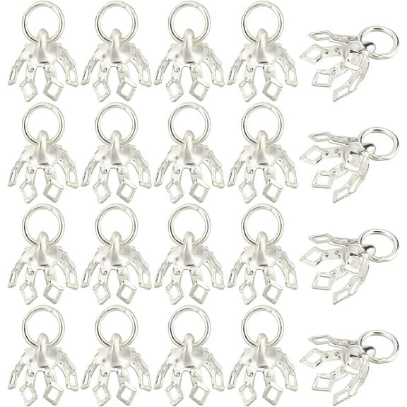 80pcs Flower Bead Cap Bails 7-Petal Filigree Prong Spacer Bell Bead Cap Bail End with Loops for Earrings Bracelets Necklaces DIY Craft Hole: 3mm diy