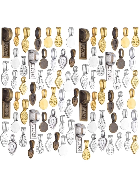 80 Pieces Mixed Glue on Bails Alloy Glass Cabochon Tiles Bails Necklace Pendants for Diy Crafts Jewelry Making, 20 Styles