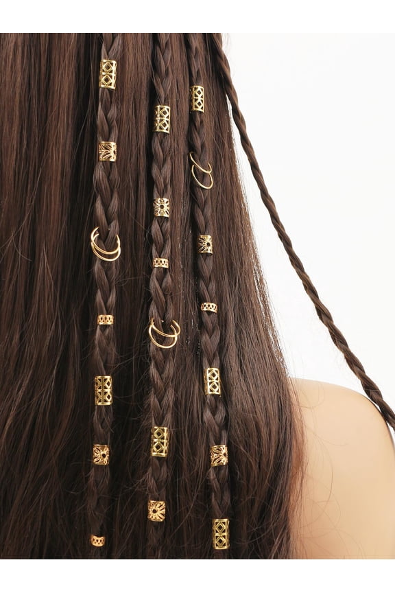 80pcs Gold Mixed Dreadlock Accessories Set, Summer Beach Vacation Hair Clips
