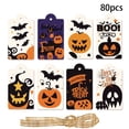 thumbnail image 1 of 80pcs Halloween Tags with String Halloween Trick or Treat Spooky Goodie Candy Ghost Tag Happy Boo Day Hanging Gift Label, 1 of 5