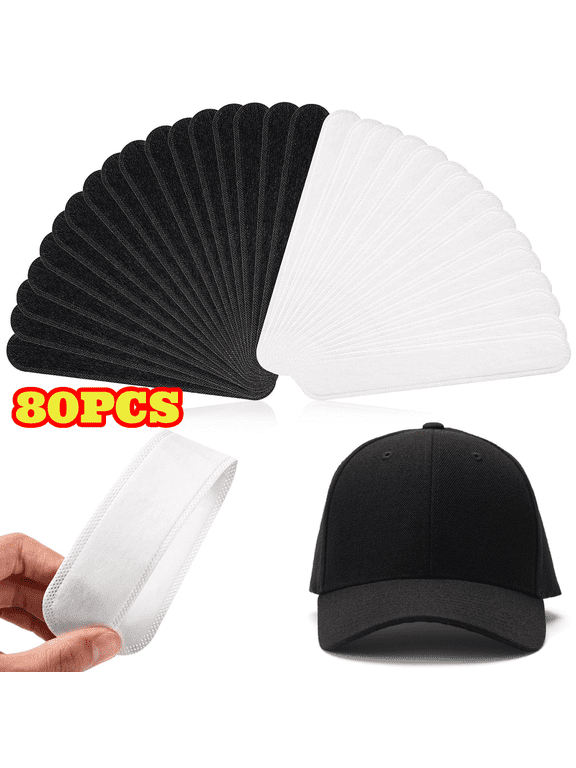 80pcs Hat Sweat Liner for Cap, Absorbent Shields Pad Strips, No Sweat Hat Liner for Women Men